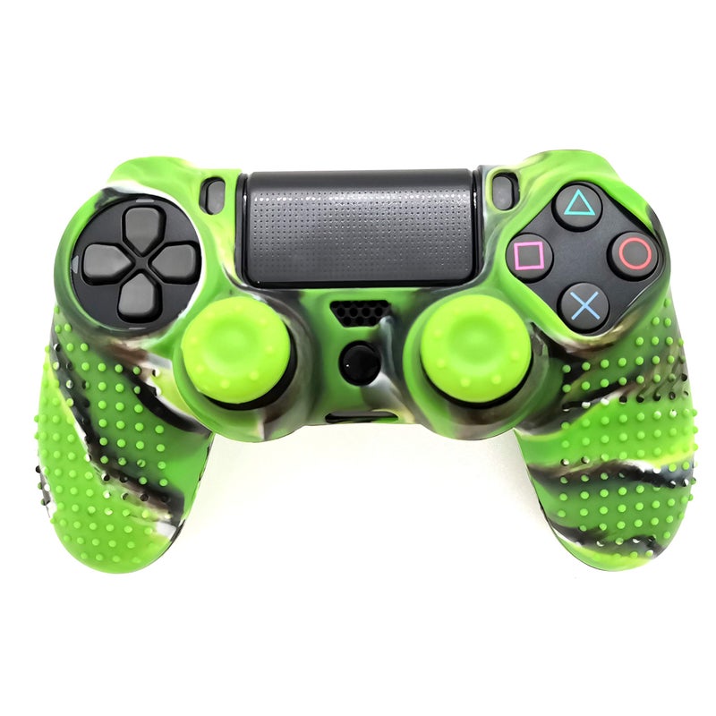 Asokex Silicone Skin Cover for Ps4 Controller (1pc Anti-Slip Case, 1 Pair L2 R2 Trigger Extender, 4pcs Thumb Grips,4pcs LED Light Bar Decal) Protector for DualShock PS4/ Slim/Pro Controller (Green granular) - Image 5